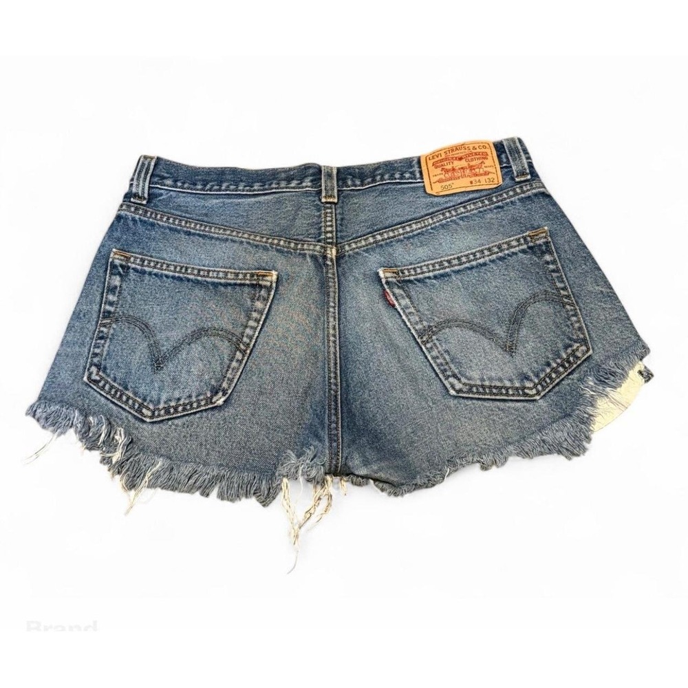 Vintage Levi's 505 Cut Off Denim Shorts 34x32 High Rise Frayed Hem USA Y2K